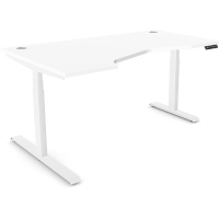 LEAP Electric Dual Motor Height Adjustable Ergonomic Shaped Left Hand K Top Sit Stand Desk W1600xD1000xH620-1270mm White Top White Frame 10 Year Warranty